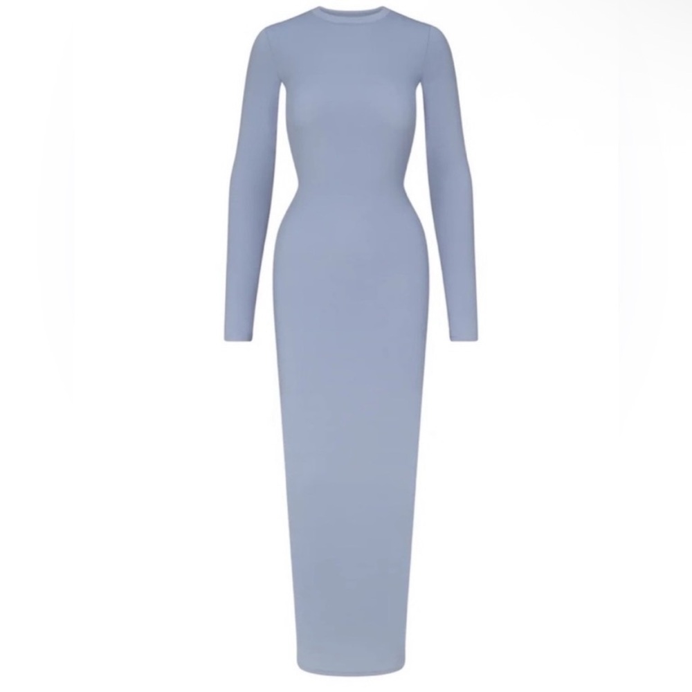 NWT SKIMS Fits Everybody Crew Neck Long Sleeve Dress Maxi | Slate - Picture 2 of 4